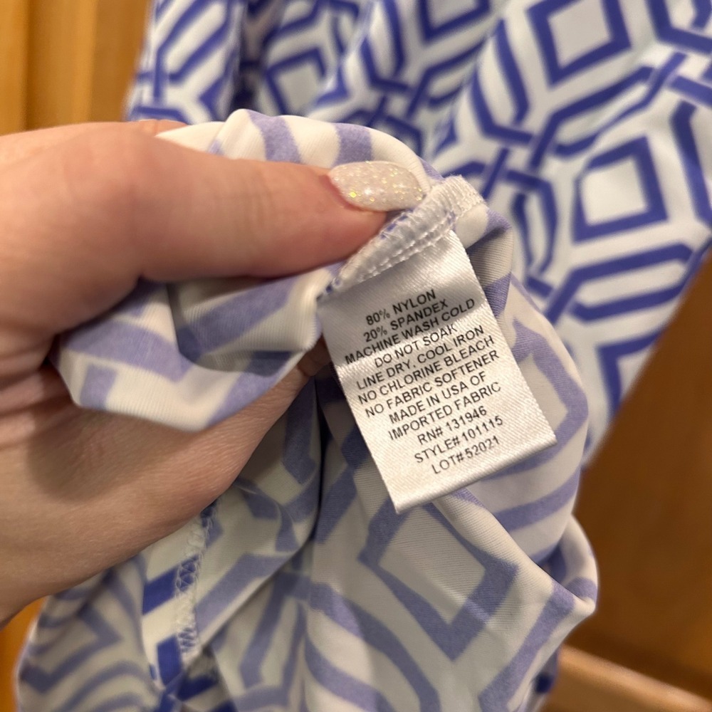 Jude Connally Women's Sleeveless Dress Blue White Geometric Print Made USA - Picture 5 of 10